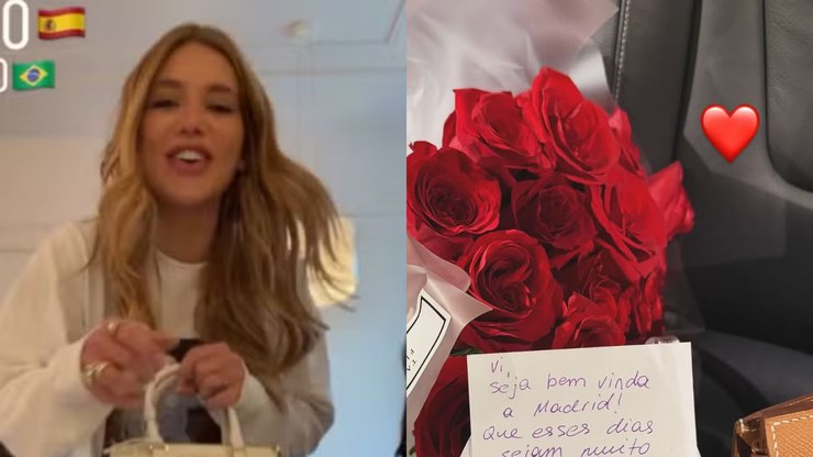 Virginia ganha buquê e bolsa de R$ 24 mil ao desembarcar em Madri