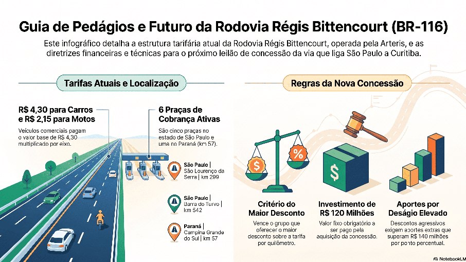 Guia de pedágios e futuro da rodovia Régis Bittencourt