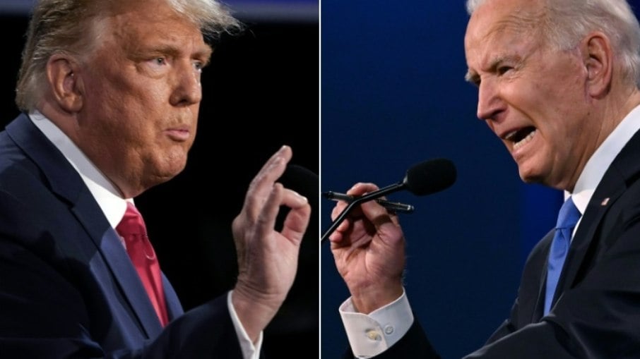 Uma montagem de Donald Trump e Joe Biden, 22 de outubro de 2020