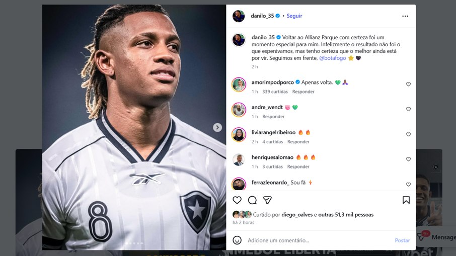 Danilo em publicação feita pelas redes sociais