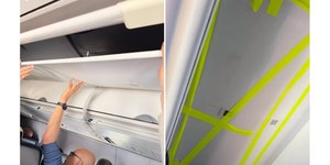 VÍDEO: teto de avião desaba e passageiros seguram com as mãos