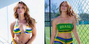 Paolla Oliveira posa de biquíni do Brasil: 'No clima da Copa'