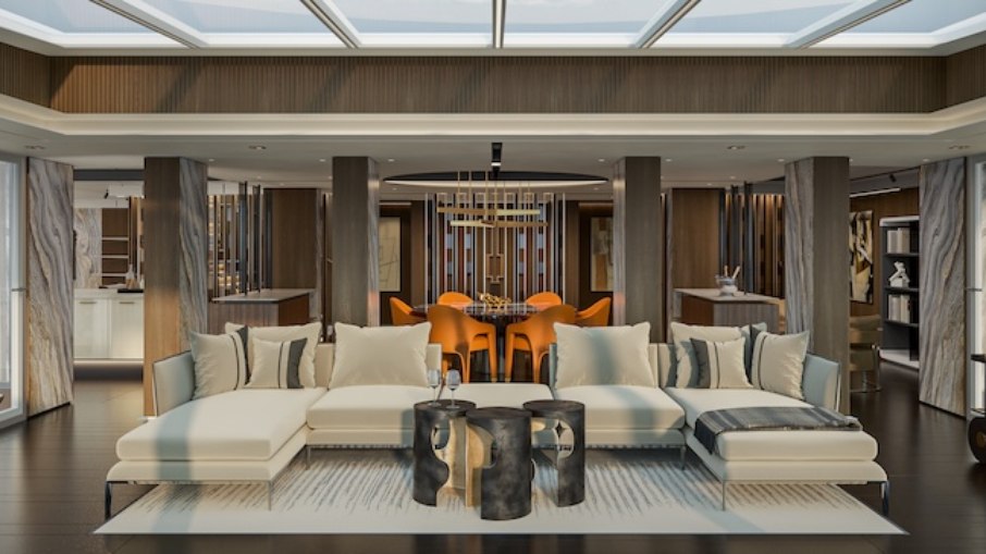 A suíte tem uma varanda de 344m²