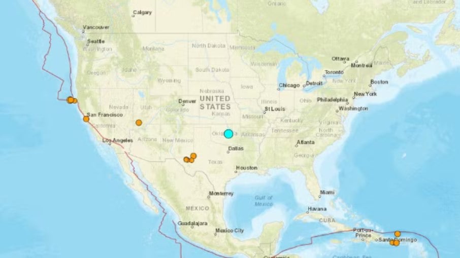 Ponto azul mostra onde foi o terremoto