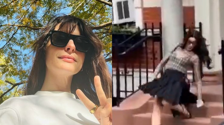 Anne Hathaway cai durante gravações de "O Diabo Veste Prada 2"