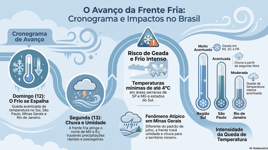 Avanço da frente fria no Brasil