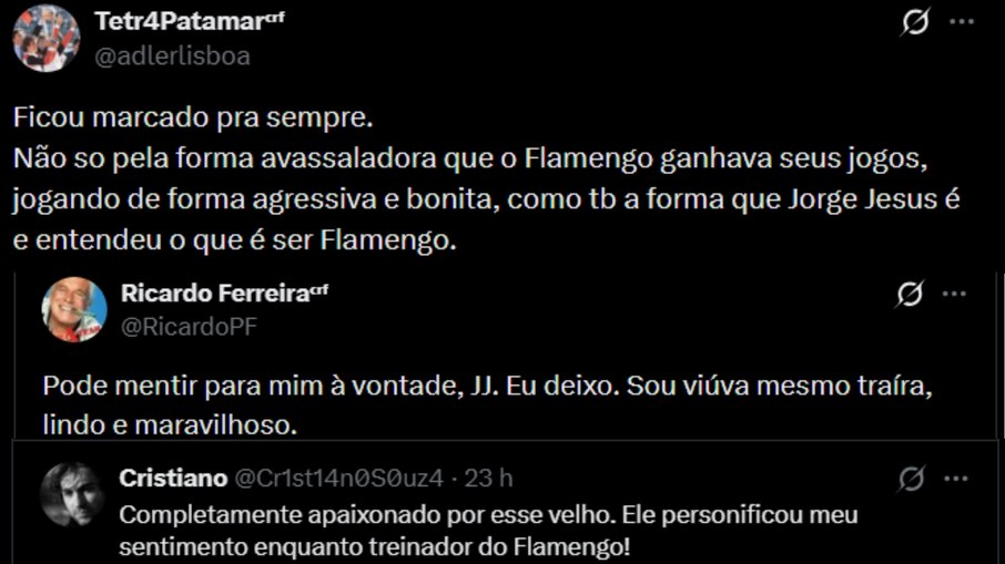 Flamenguistas se declaram a Jorge Jesus no X (antigo Twitter)