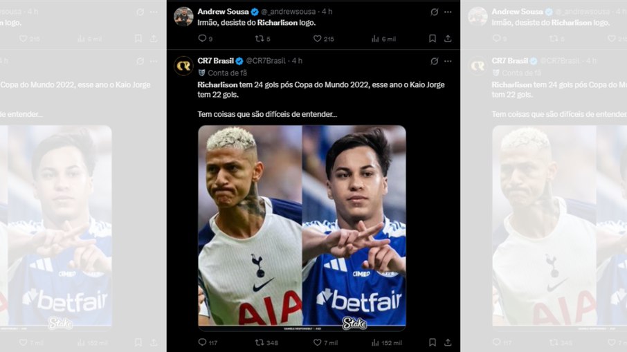 Ausência de Kaio Jorge e presença de Richarlison incomoda torcida do Brasil Ausência de Kaio Jorge e presença de Richarlison incomoda torcida do Brasil