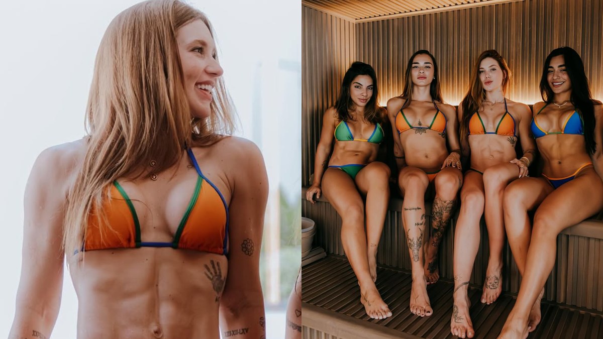 Virginia aposta em biquíni laranja para curtir sauna em Madri