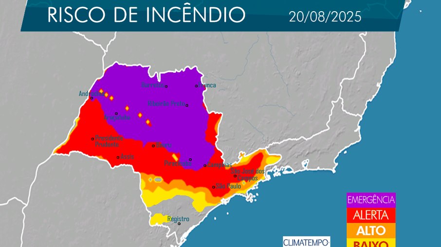 Previsão do Mapa de Fogo da Defesa Civil para quarta-feira (20)