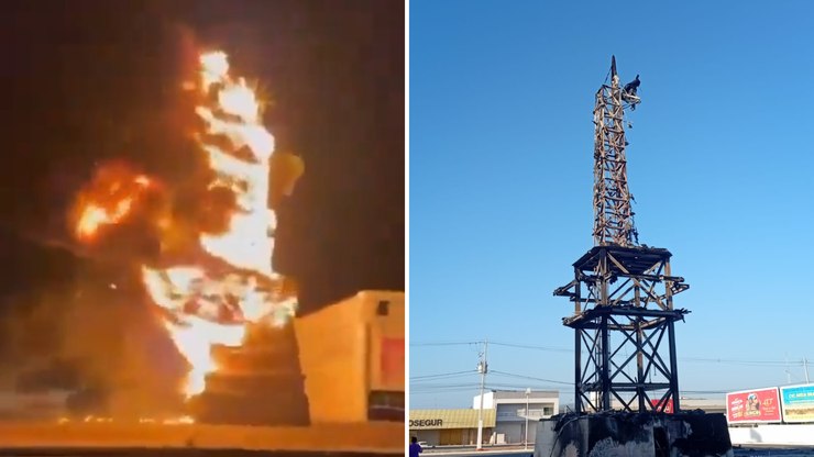 Vídeo mostra incêndio na estátua da Havan em Pernambuco