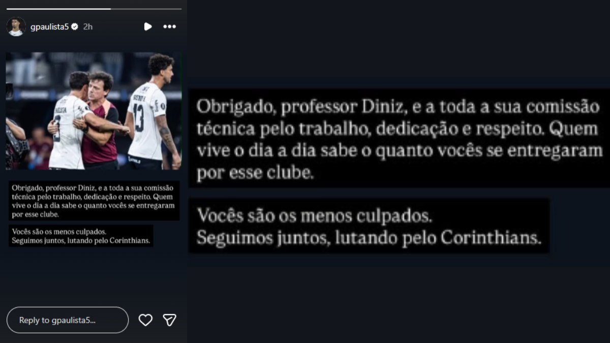 Story de Gabriel Paulista sobre a demissão de Fernando Diniz