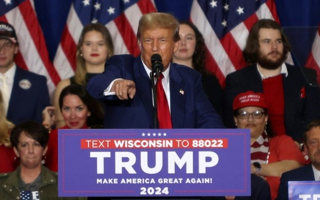 O ex-presidente Donald Trump durante um ato de campanha.