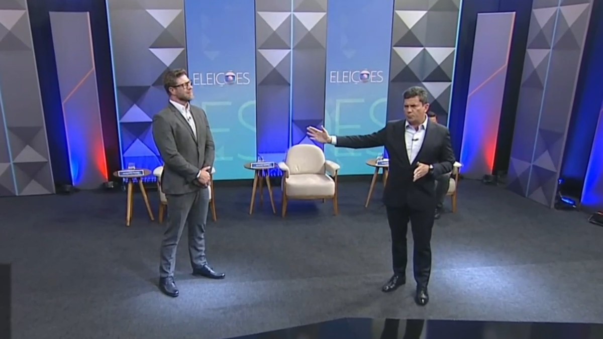 Requião Filho e Sergio Moro em debate da rede RPC, afiliada da TV Globo, no Paraná Requião Filho e Sergio Moro em debate da rede RPC, afiliada da TV Globo, no Paraná