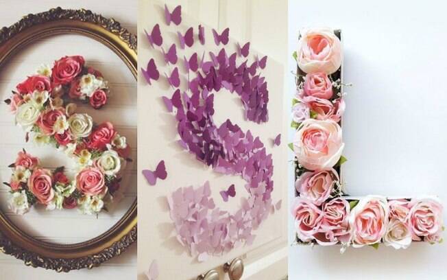 Letra com flores e borboletas pode ser feita com papelão, flores artificiais, papel cartão colorido e cola quente