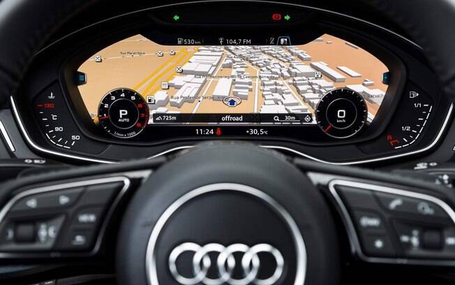 Além do pareamento de Waze e Google Maps, a A4 Avant pode reproduzir seu GPS nativo no quadro de instrumentos digital