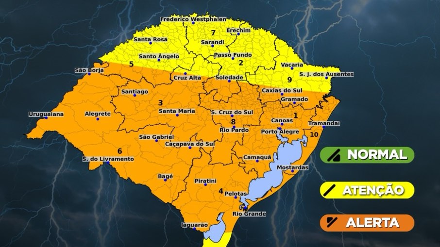 Mapa de áreas de risco, segundo a Defesa Cilvi RS