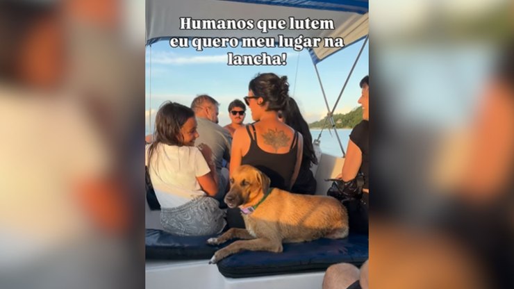 Caramelo entra em lancha e assume lugar como se fosse turista