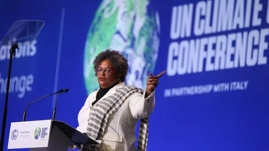 Em discurso na COP-26, Mia Mottley, primeira-ministra de Barbados, disse que o fracasso em financiar perdas e danos é “negacionismo da crise climática”