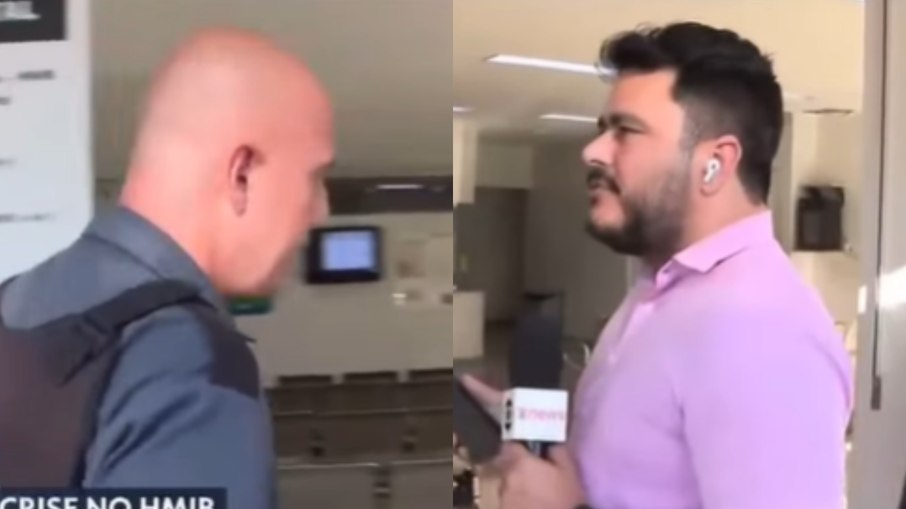 Repórter da Globo repreende segurança ao vivo Repórter da Globo repreende segurança ao vivo