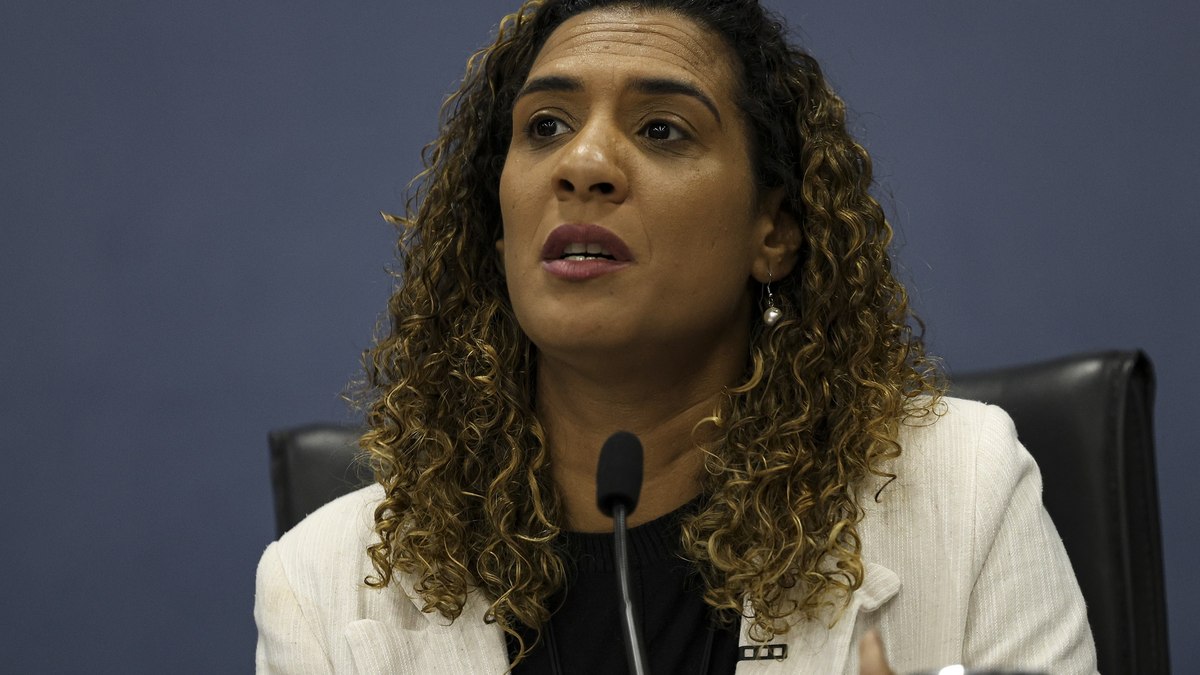 Ministra da Igualdade Racial, Anielle Franco, durante o lançamento da nova plataforma do Retrato das Desigualdades de Gênero e Raça, no ministério do Planejamento