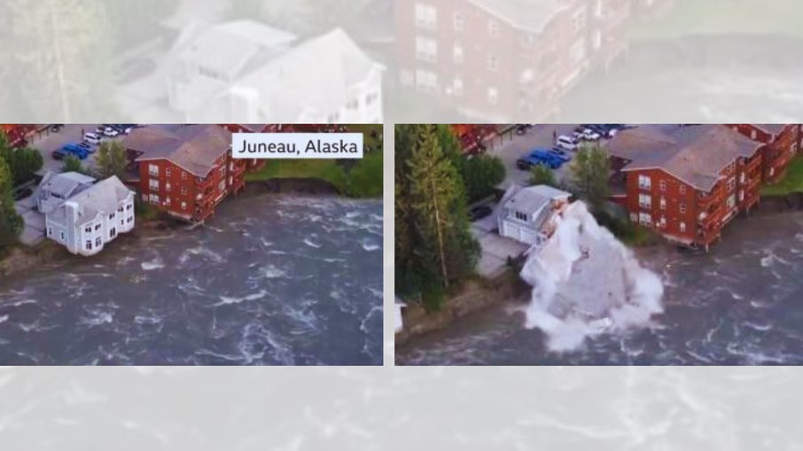 Casa desmoronou após derretimento de calota de gelo transbordar rio no Alasca