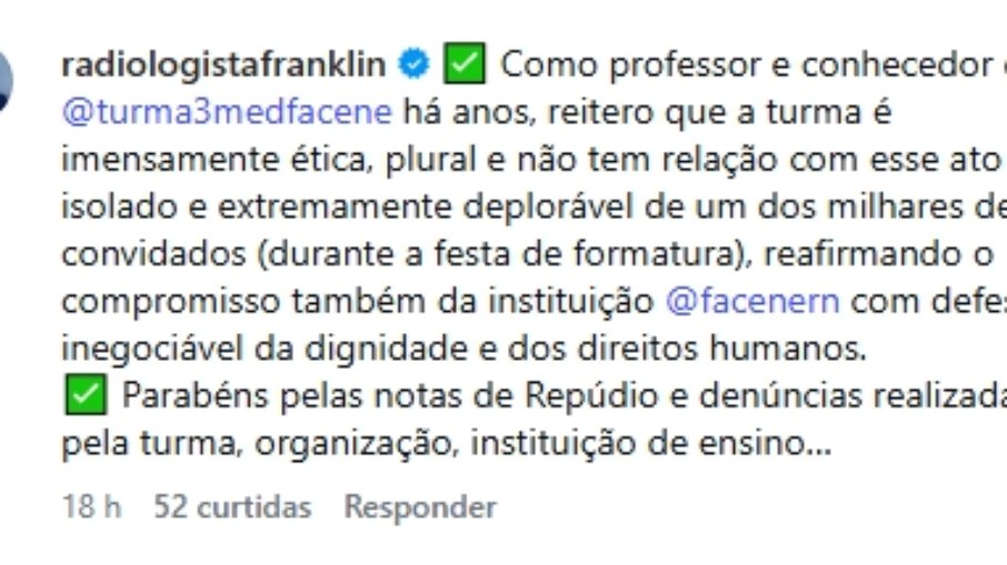 Comentário do professor do Facene