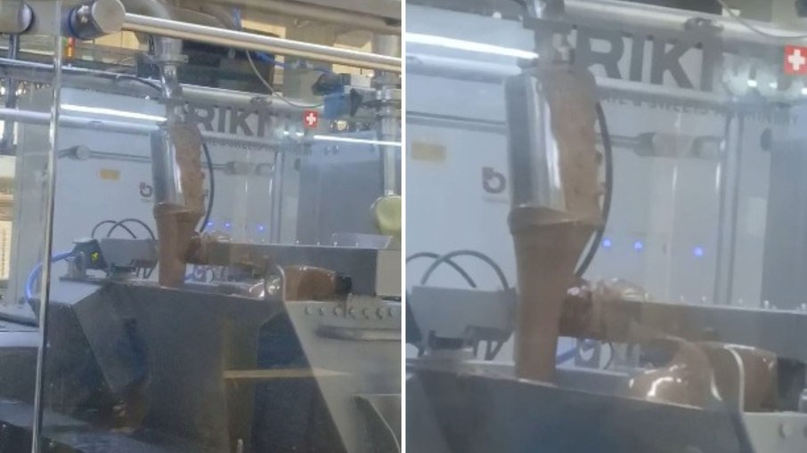 Máquina realizando a temperagem do chocolate
