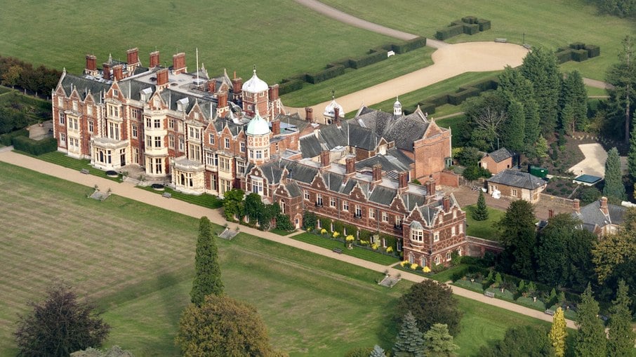 Vista aérea de Sandringham House, a casa de campo da família real britânica onde os monarcas costumam passar o inverno 