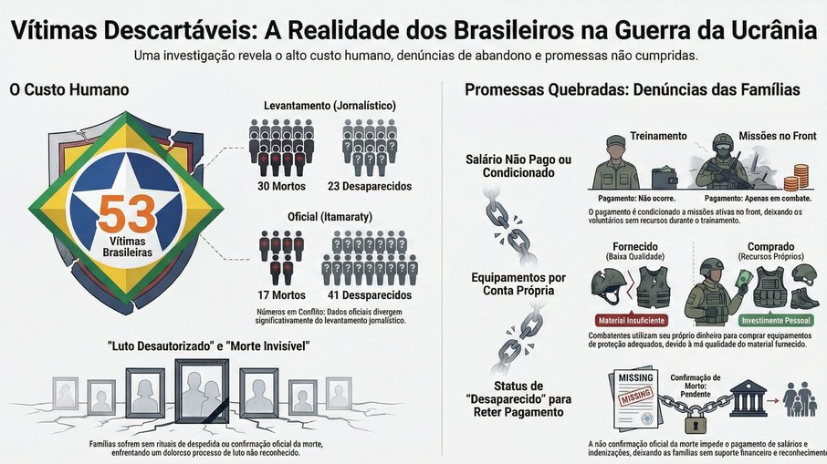Infográfico mostra a realidade dos brasileiros na guerra da Ucrânia Infográfico mostra a realidade dos brasileiros na guerra da Ucrânia