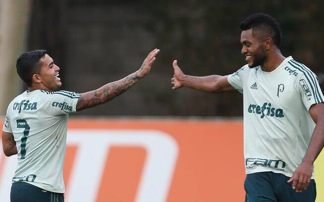 Dudu e Borja em treino do Palmeiras
