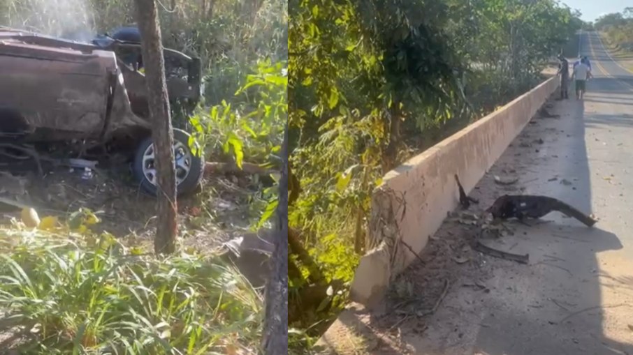 Local em que o carro colidiu e capotou Local em que o carro colidiu e capotou