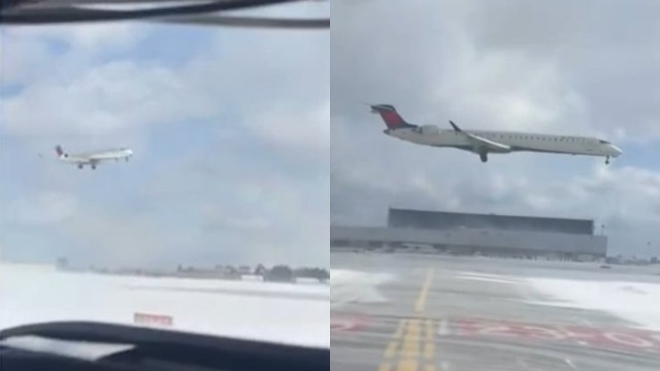 Avião pega fogo e capota em aeroporto de Toronto, no Canadá