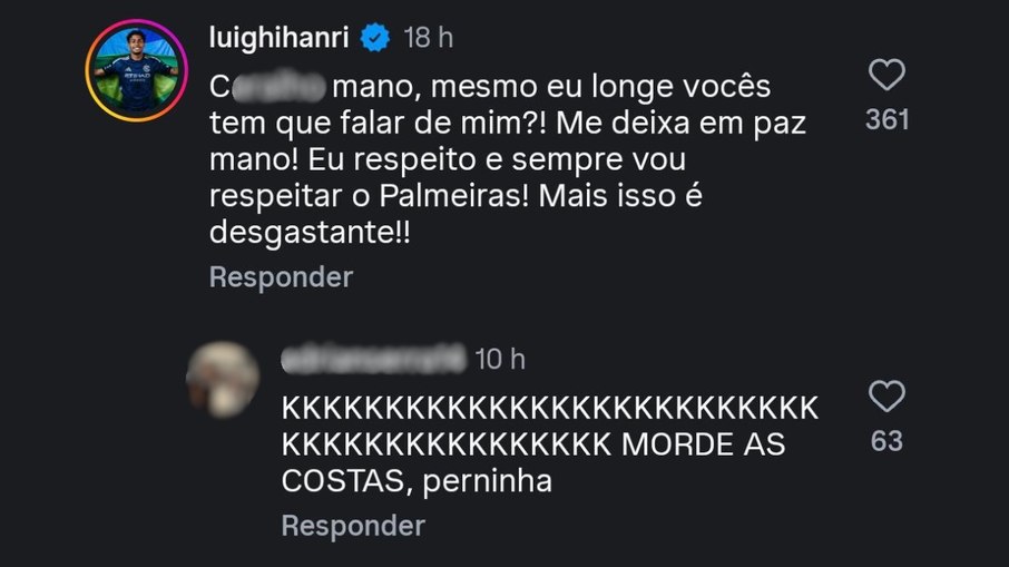 Luighi rebate publicação de torcedor