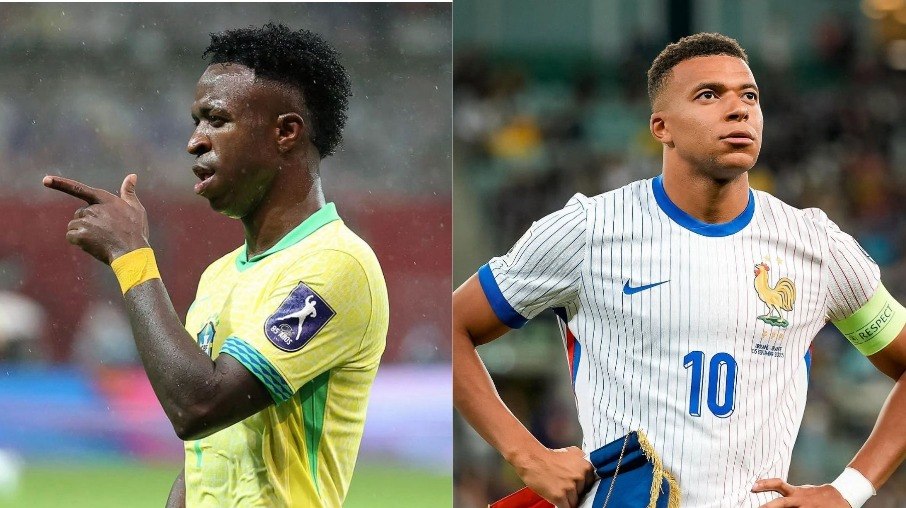 Vini Jr e Mbappé são destaques de Brasil e França