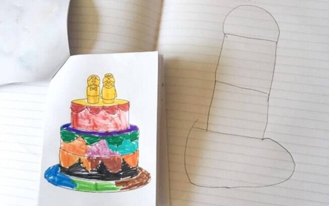 Jacob usou a ilustração de um bolo de casamento para fazer sua própria arte e o resultado deu o que falar entre a família
