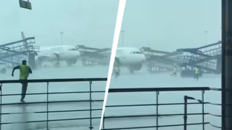 VÍDEO: escada atinge três aviões em aeroporto da Índia