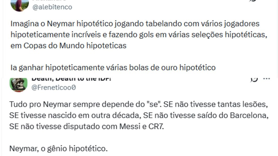 Perfis falando sobre o Neymar hipotético