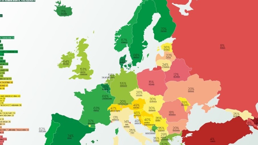 O Mapa e Índice Rainbow 2023 da ILGA Europa