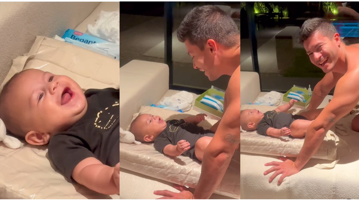 Arthur Aguiar em momento divertido com o filho, Gabriel 