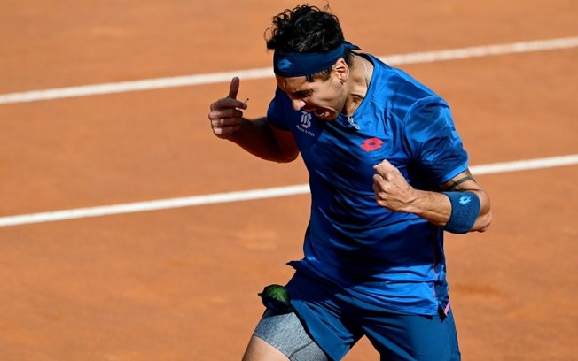 Alejandro Talibo comemora a vitória sobre Zhizhen Zhang nesta quarta-feira, no Masters 1000 de Roma