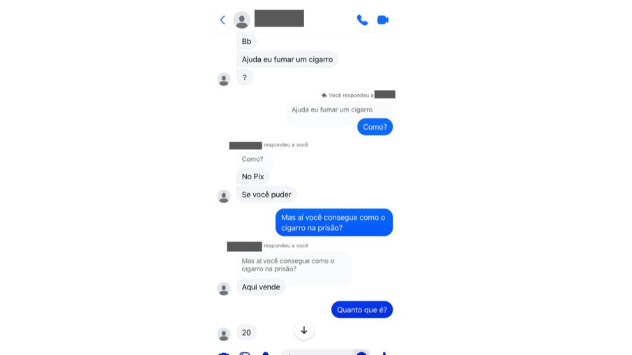 Em mensagem, detento pede R$20 via Pix para comprar cigarro