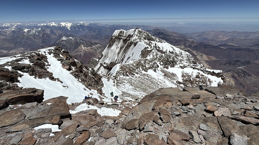 A face Sul do Aconcagua no trecho final da ascensão A face Sul do Aconcagua no trecho final da ascensão