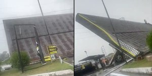 Temporal com ventos fortes derruba estrutura de posto no Rio