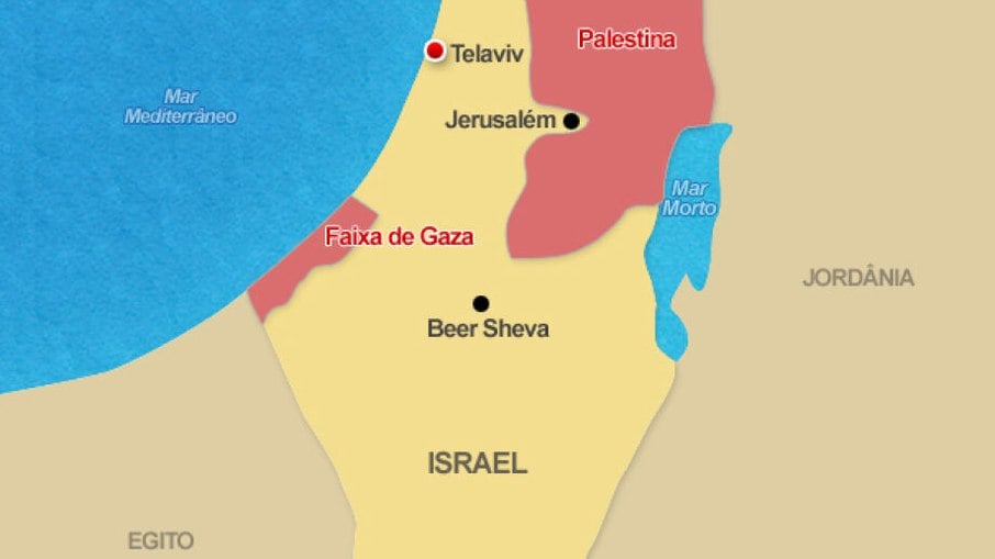 Mapa político do Oriente Médio, onde está Israel, Egito, Jornadânia, Faixa de Gaza e Cisjordânia