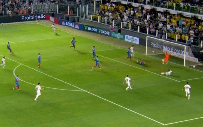 Neymar joga a bola em cima de Nestor. Levaria amarelo em seguida Neymar joga a bola em cima de Nestor. Levaria amarelo em seguida