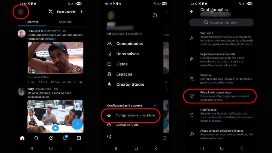 Entre nas configurações do X para bloquear postagens relacionadas ao BBB