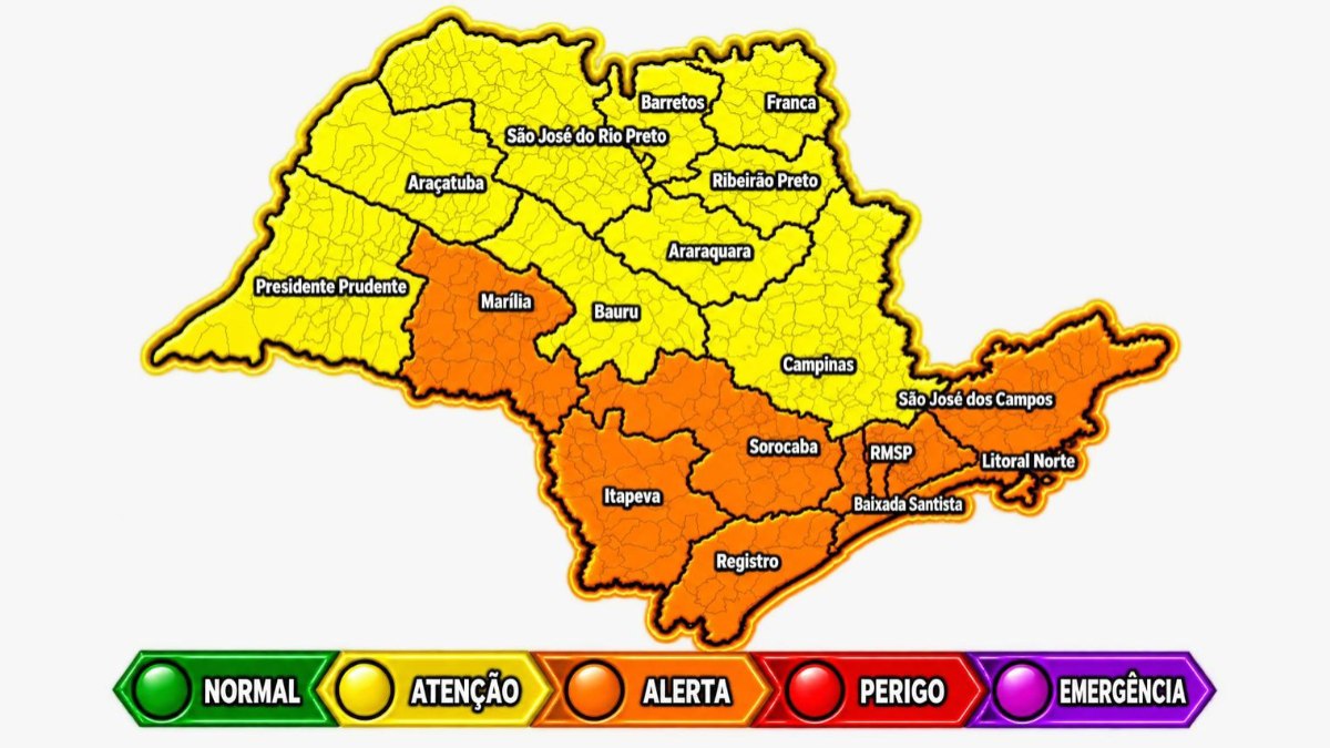 Defesa Civil alerta para chuvas fortes durante o feriado em São Paulo.