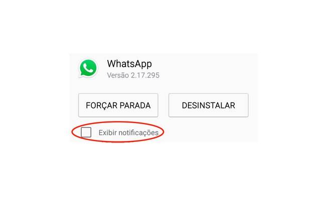 Para desativar todas as notificações do aplicativo basta desmarcar a caixa 