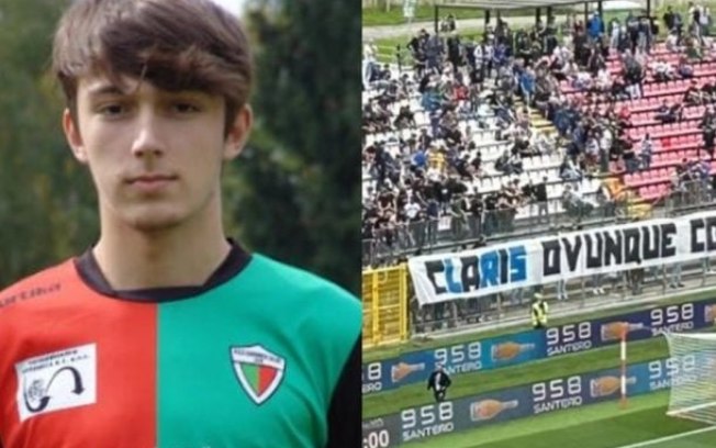Riccardo Claris, 26 anos, foi homenageado pela torcida da Atalanta com um faixa no jogo contra o Monza Riccardo Claris, 26 anos, foi homenageado pela torcida da Atalanta com um faixa no jogo contra o Monza